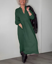 Robe longue femme Amanda – robe élégante à col en V et manches longues pour l’hiver