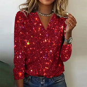 Pull femme pailleté à col V – élégant & scintillant