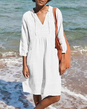 Robe de plage légère col V — manches trois-quarts & coupe fluide