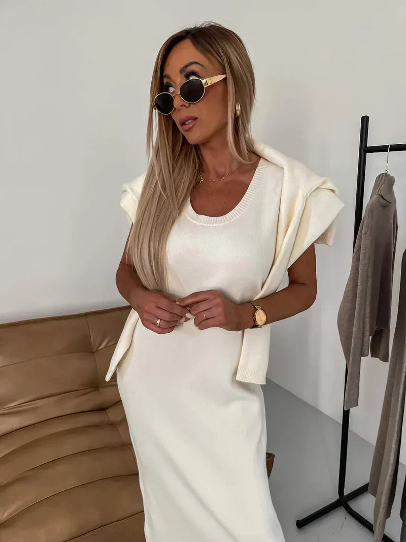 Ensemble femme Solange – robe midi élégante avec pull col roulé assorti