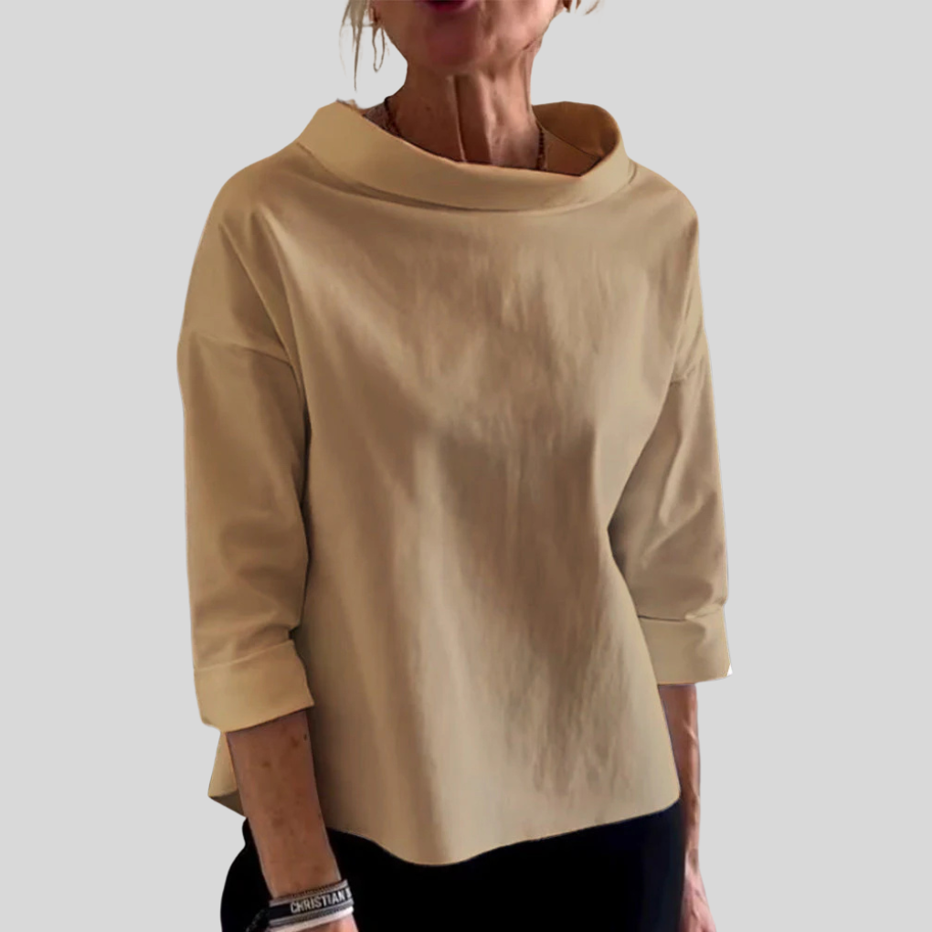 Top manches longues femme — col montant élégant & coupe fluide