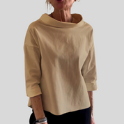 Top manches longues femme — col montant élégant & coupe fluide