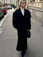 Manteau long oversize femme – col à revers et double boutonnage