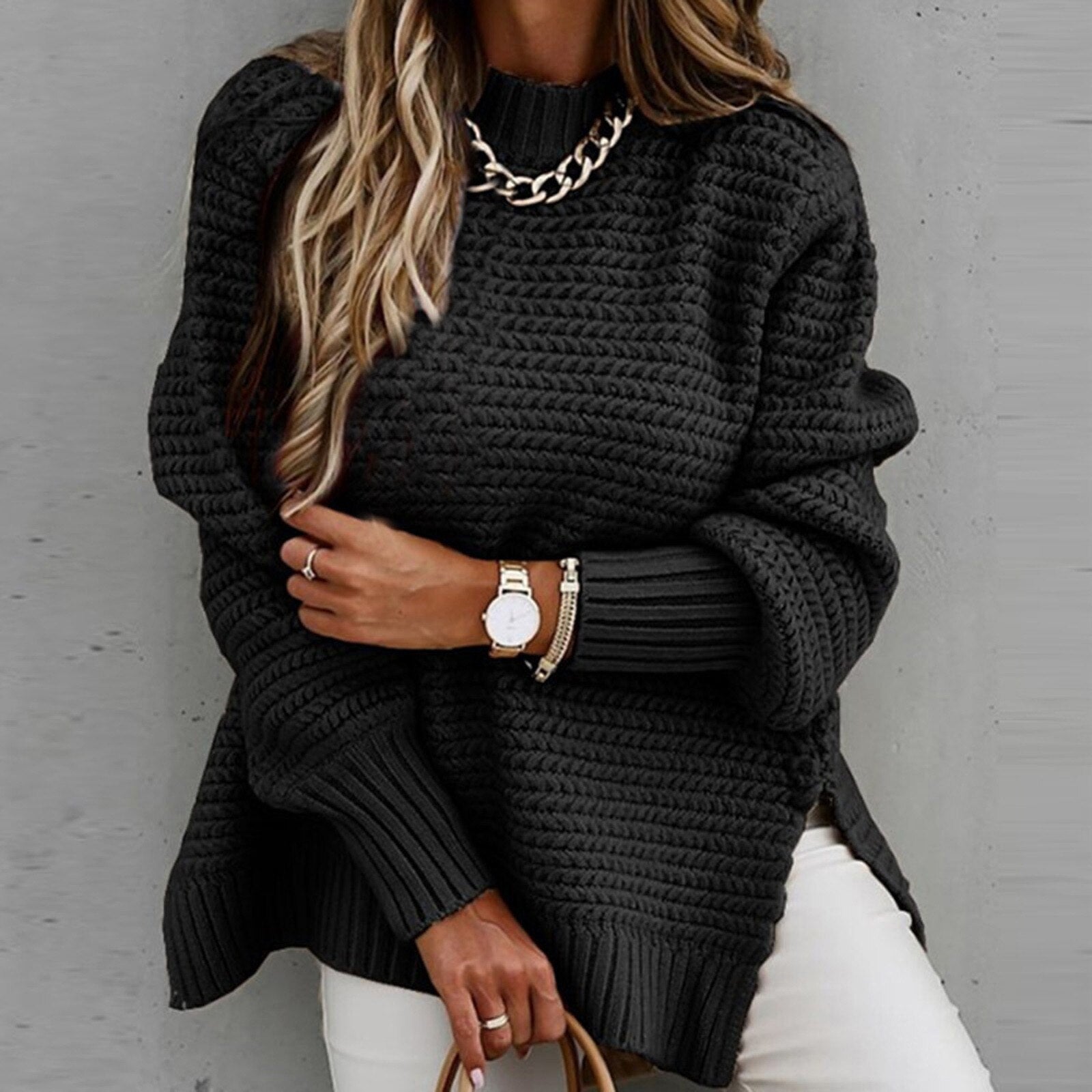 Pull col roulé oversize femme | Tricot doux & chaud | Fit moderne baggy