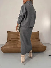 Ensemble femme Solange – robe midi élégante avec pull col roulé assorti