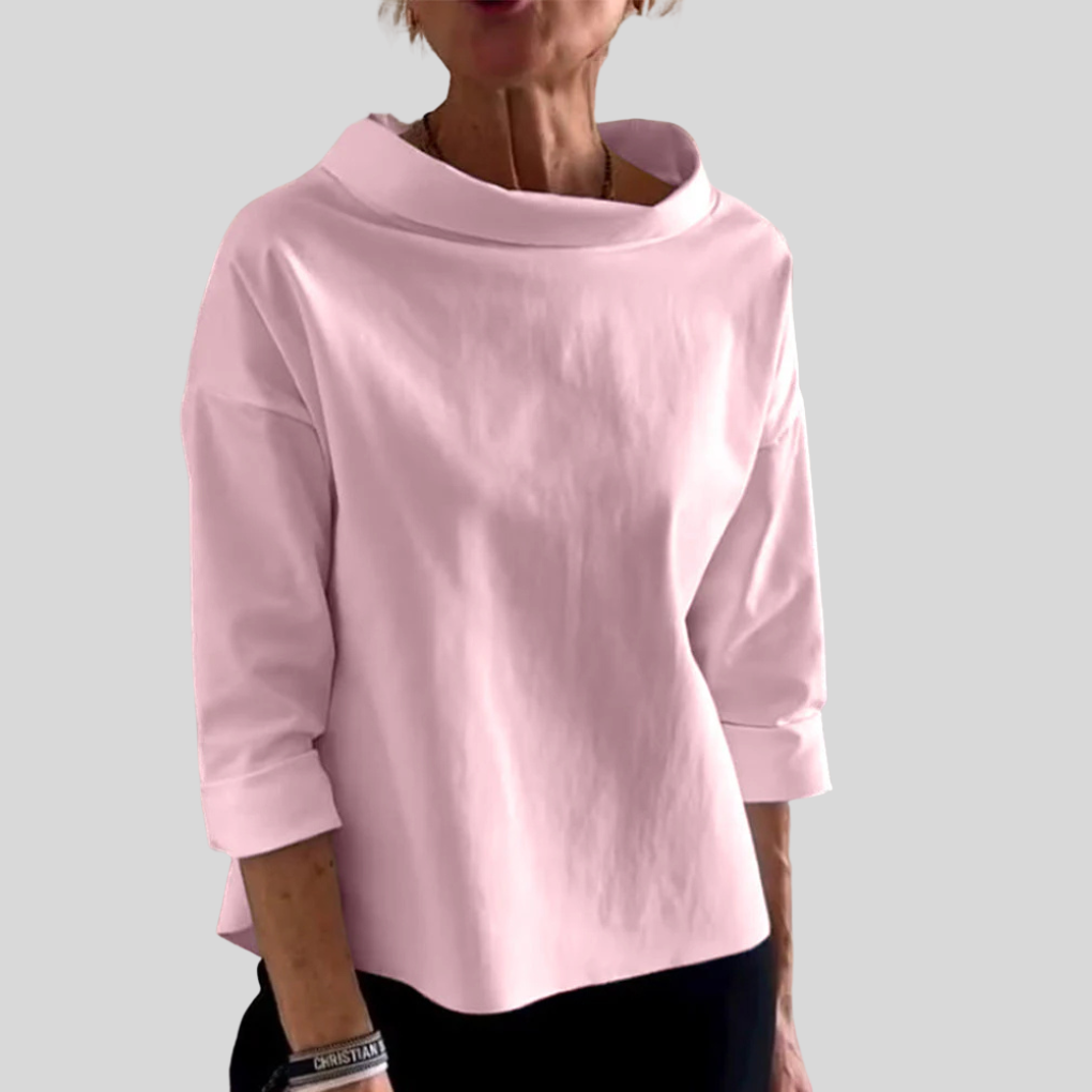 Top manches longues femme — col montant élégant & coupe fluide
