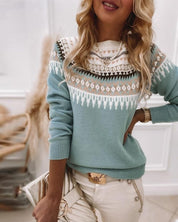 Pull femme jacquard Fair Isle – laine mélangée chaude & col rond