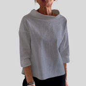 Top manches longues femme — col montant élégant & coupe fluide