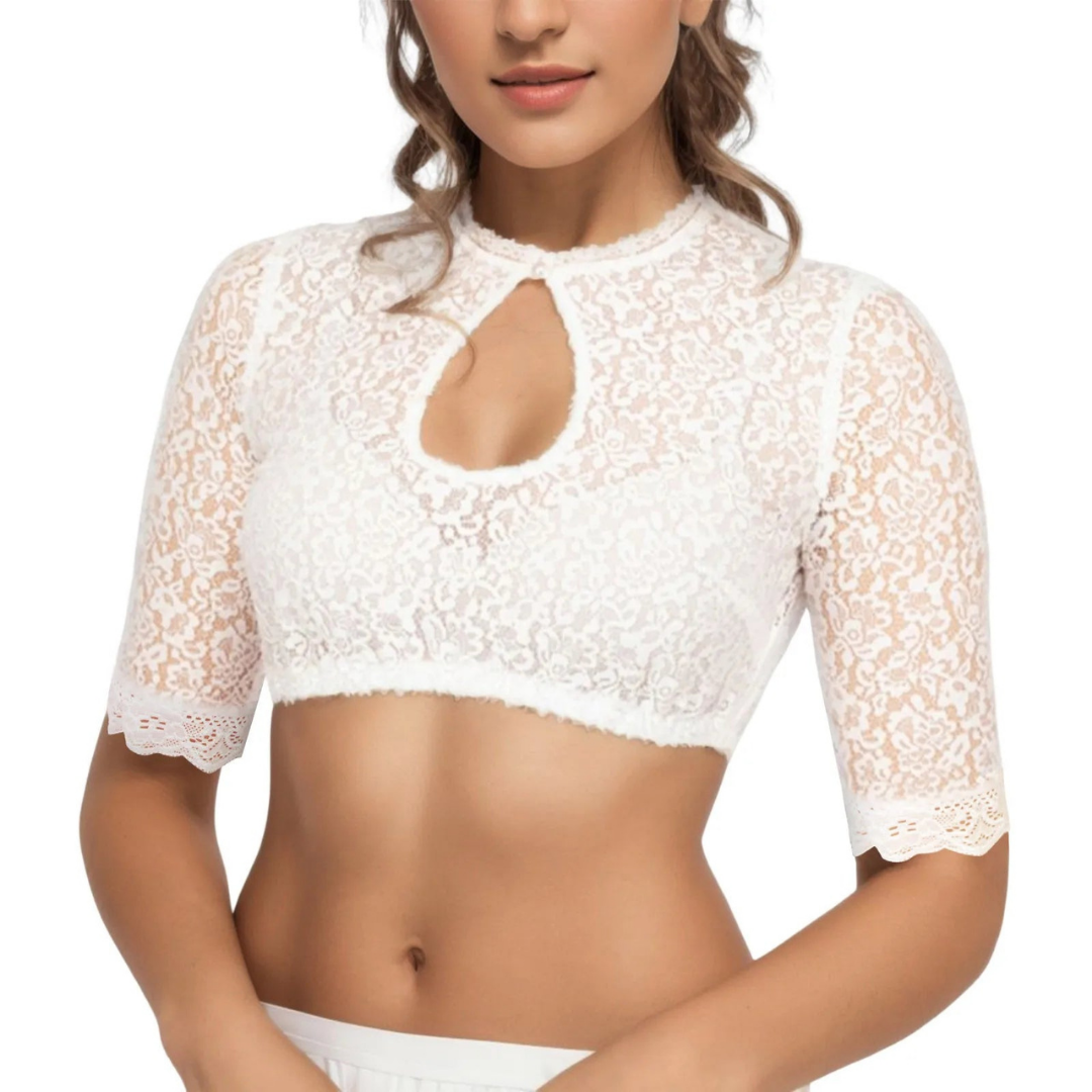 Blouse dirndl femme blanche — chemisier Oktoberfest traditionnel & élégant