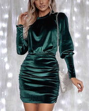Robe mini en velours femme – Robe de soirée cintrée à manches longues & jupe plissée | Jules Jij