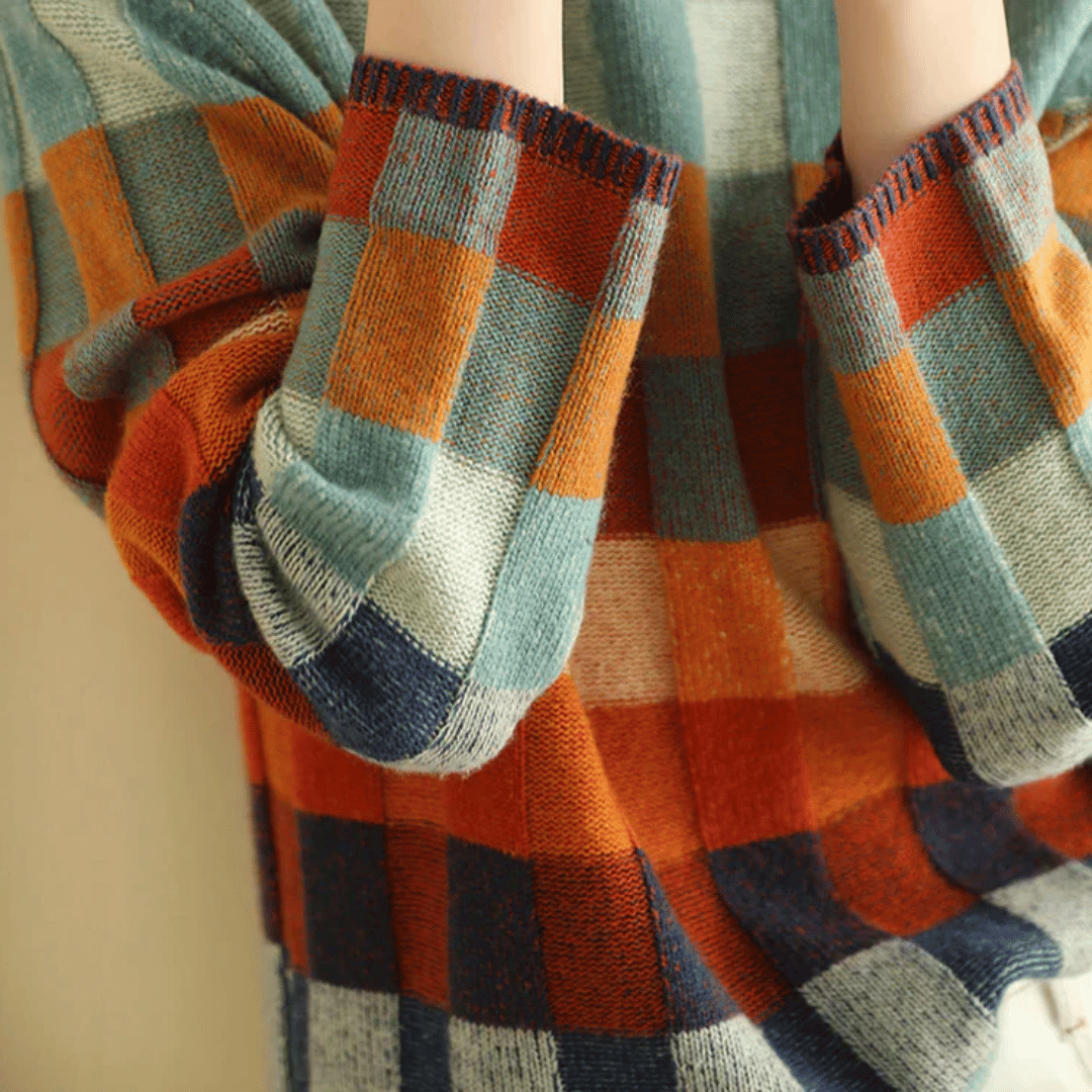Pull Femme Kayleigh – Col Roulé Patchwork en Cachemire Luxe