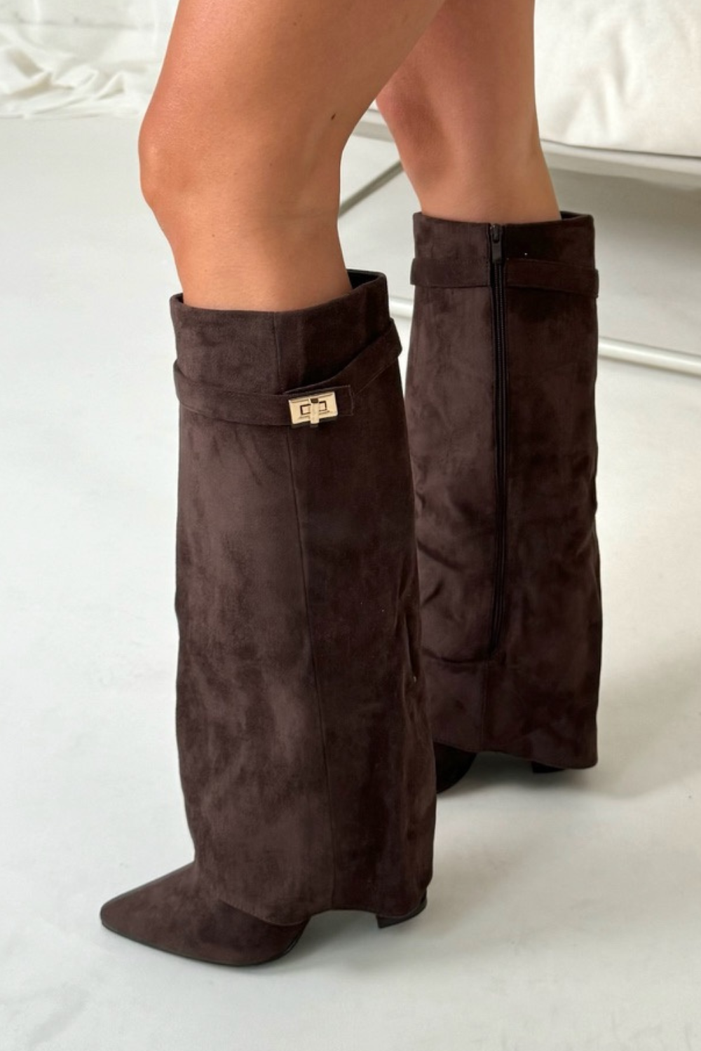 Bottes femme Zohra – bottes hautes à revers & talon bloc 8,5 cm au style chic et moderne