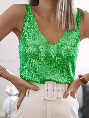 Top femme à paillettes – haut élégant à col V scintillant pour soirées & fêtes