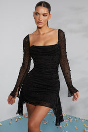 Robe femme Sofia perlée – Élégante robe de soirée à manches longues