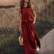 Robe longue boho blanche femme — maxi robe soirée sans manches avec fente élégante