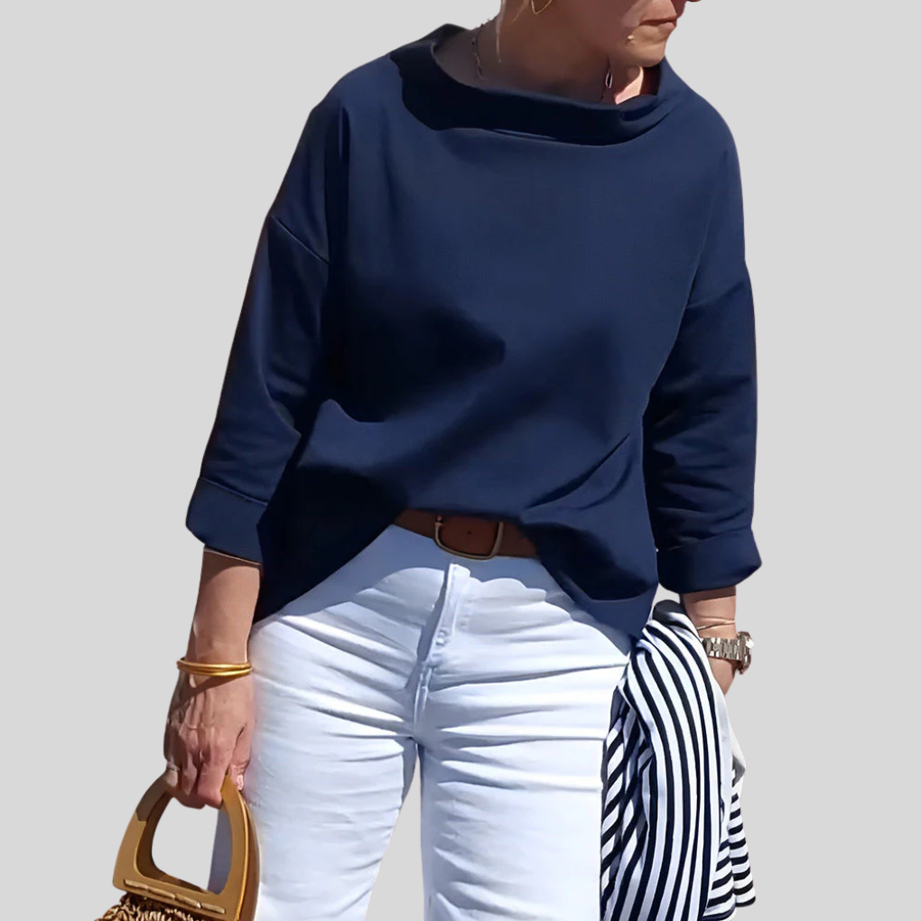 Top manches longues femme — col montant élégant & coupe fluide