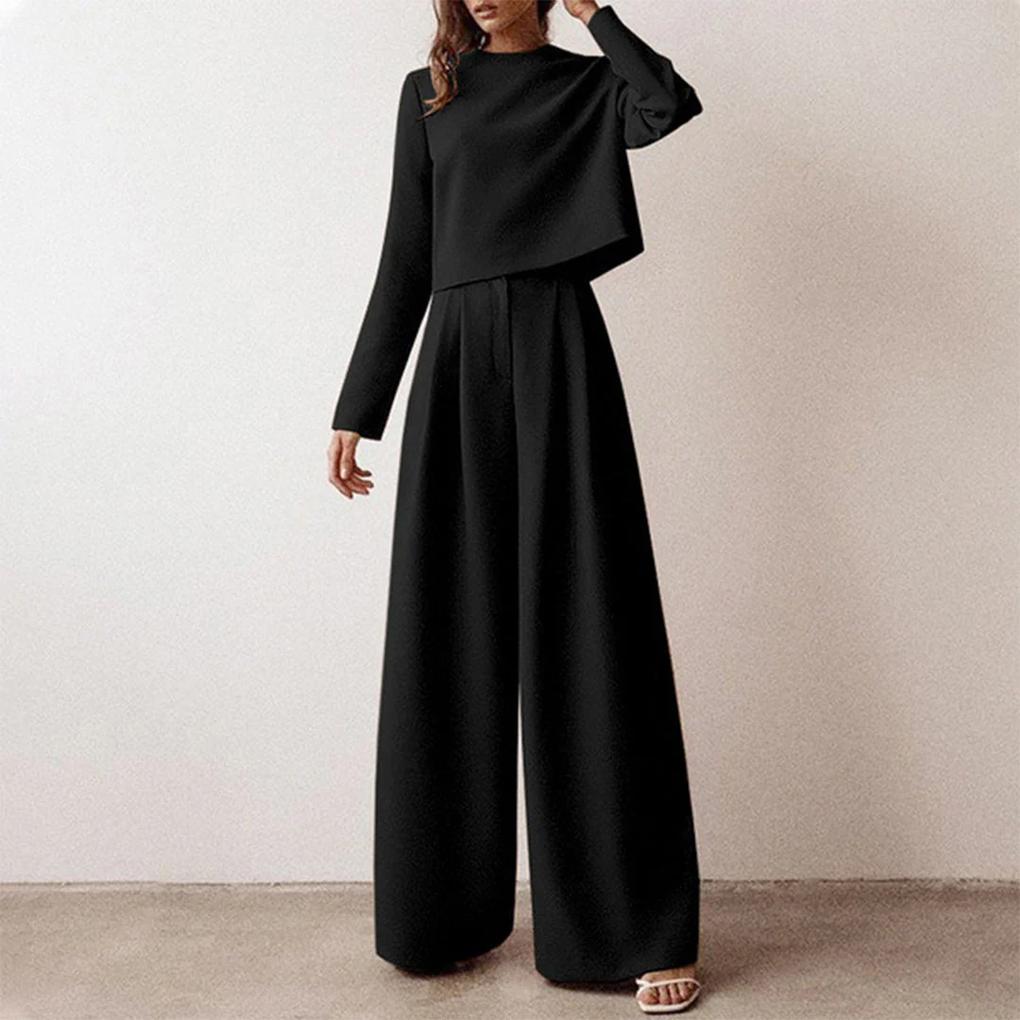 Ensemble chic femme deux-pièces — top structuré & pantalon droit élégant