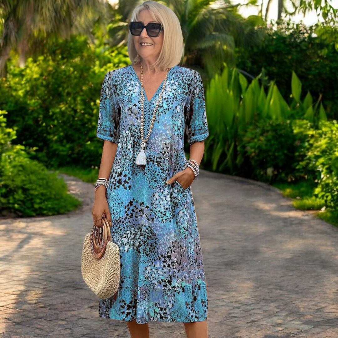 Robe d’été midi femme – Coupe fluide avec manches courtes et poches