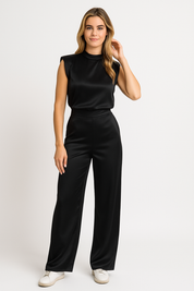 Combinaison femme CATHARINA – effet satin, dos nu & jambes larges