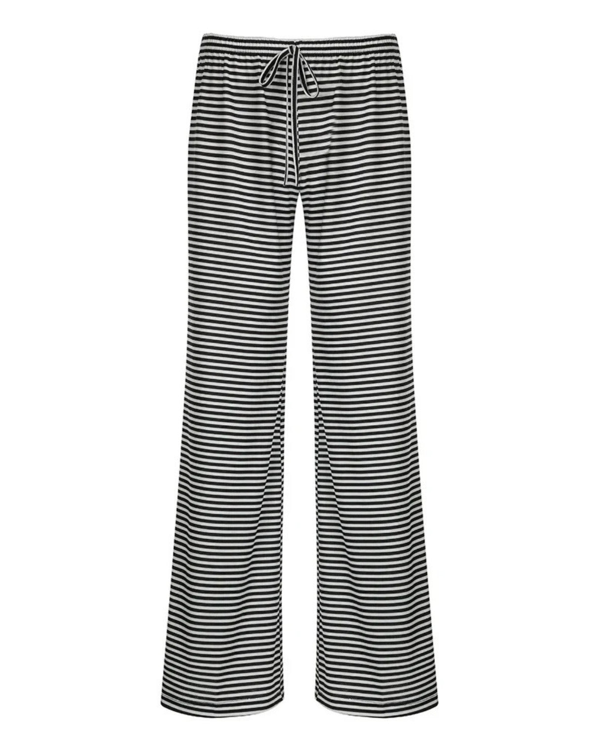 Pantalon femme rayé coupe droite – Taille ajustable & style décontracté chic