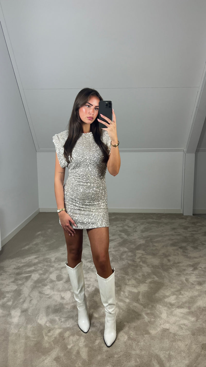 Robe mini à paillettes femme – Épaules structurées & éclat glamour | Jules Jij