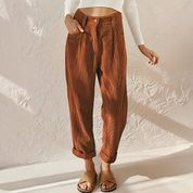Pantalon femme en velours côtelé – taille haute élastique & coupe fluide
