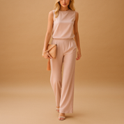 Combinaison Anna femme – élégante à col rond & jambes larges fluides
