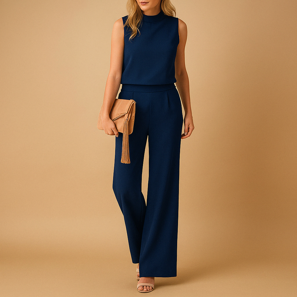 Combinaison Anna femme – élégante à col rond & jambes larges fluides