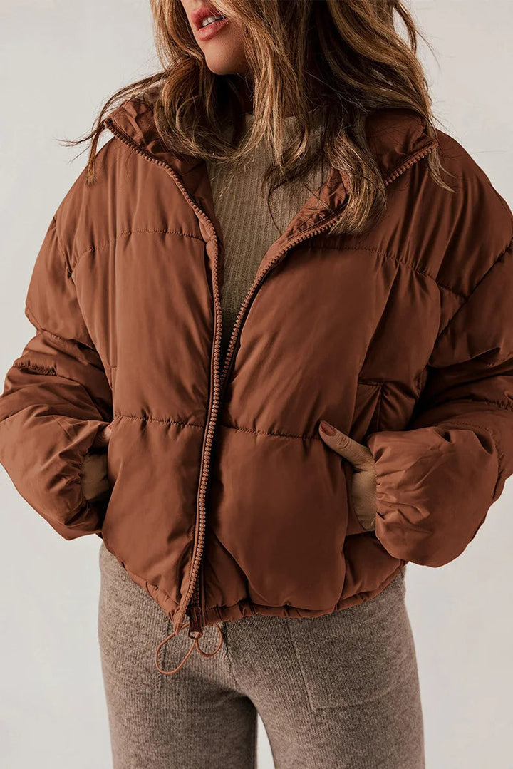 Doudoune courte femme – veste matelassée chaude avec fermeture zippée