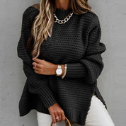 Pull Sofia ample col montant & zijsplit – Tricot doux tendance hiver mode