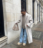 Manteau oversize femme à double boutonnage – Long revers statement pour automne
