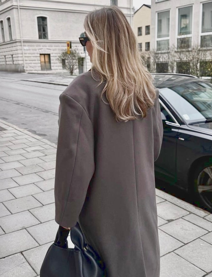 Manteau oversize femme à double boutonnage – Long revers statement pour automne