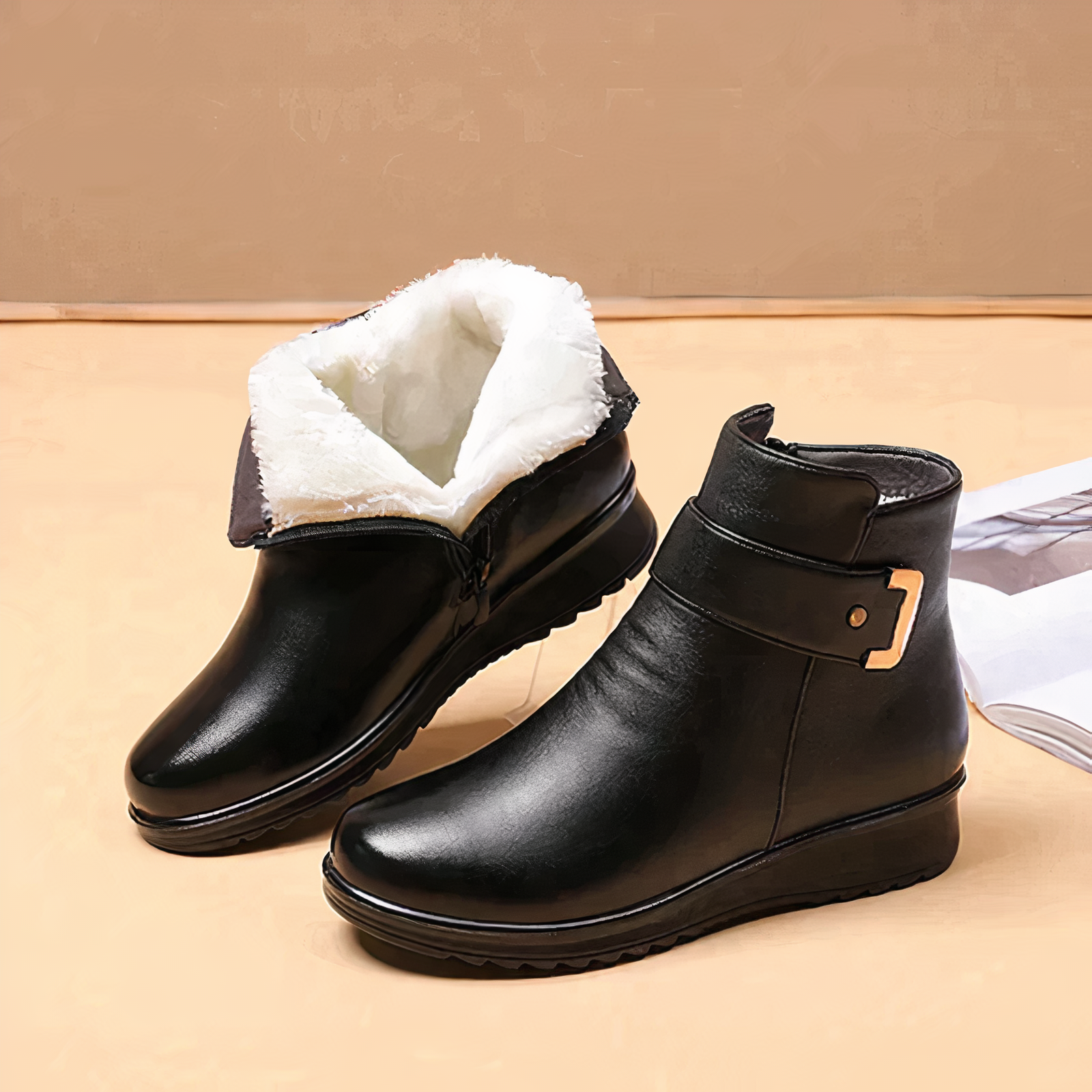 Bottines femme en cuir – bottines élégantes avec boucle & doublure chaude