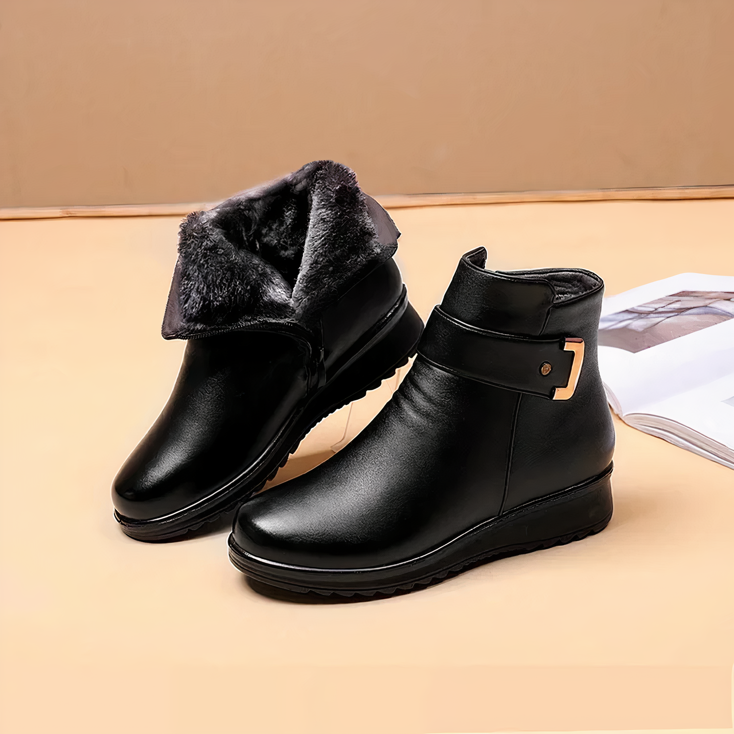 Bottines femme en cuir – bottines élégantes avec boucle & doublure chaude