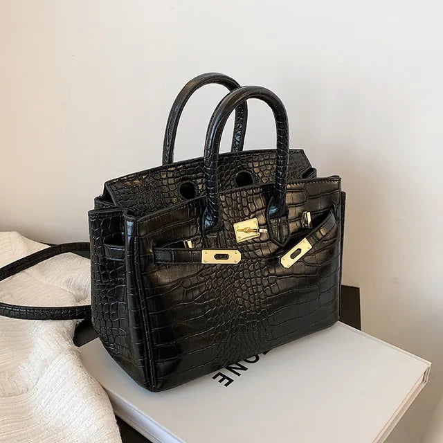 Sac à main chic femme – sac structuré effet croco avec détails dorés