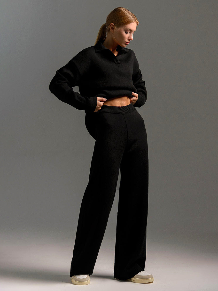 SEMNA Cozy Lounge Set femme – ensemble comfy ivoire col & pantalon wide-leg