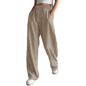 Pantalon femme à rayures – pantalon large avec taille élastique & poches latérales