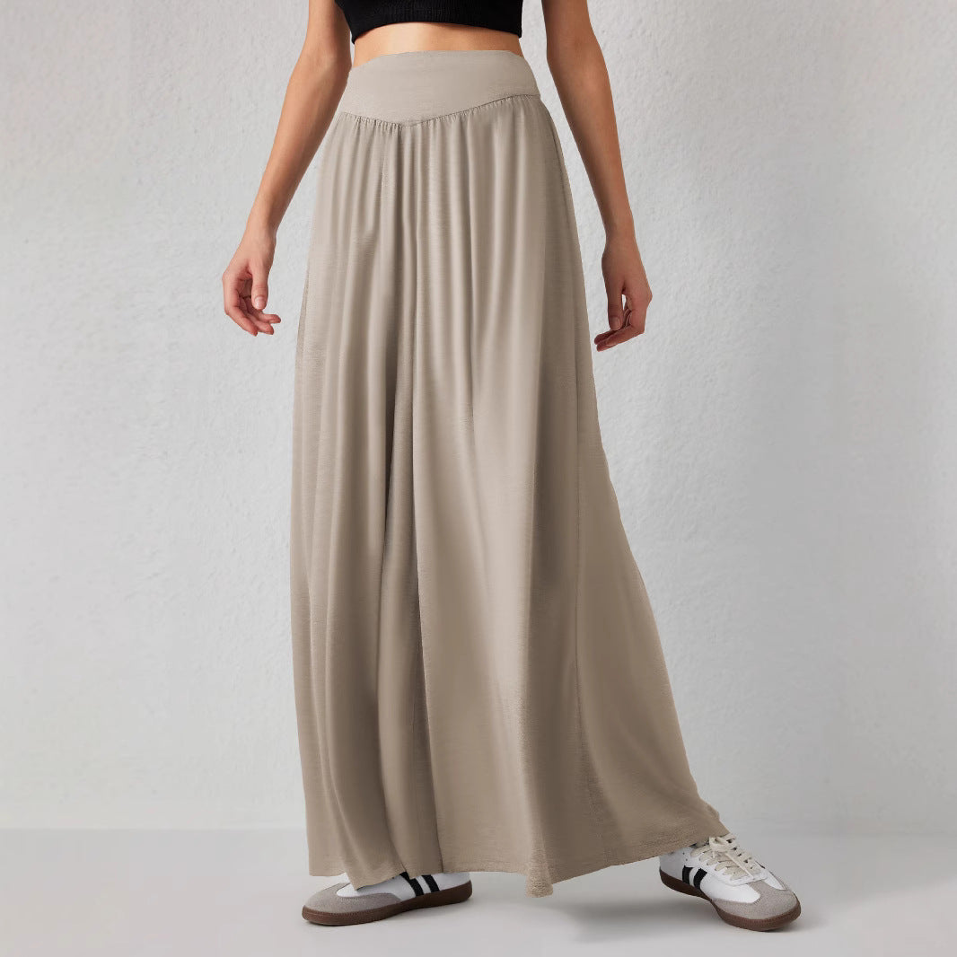 Pantalon femme en jersey – taille haute à jambes larges et coupe confortable