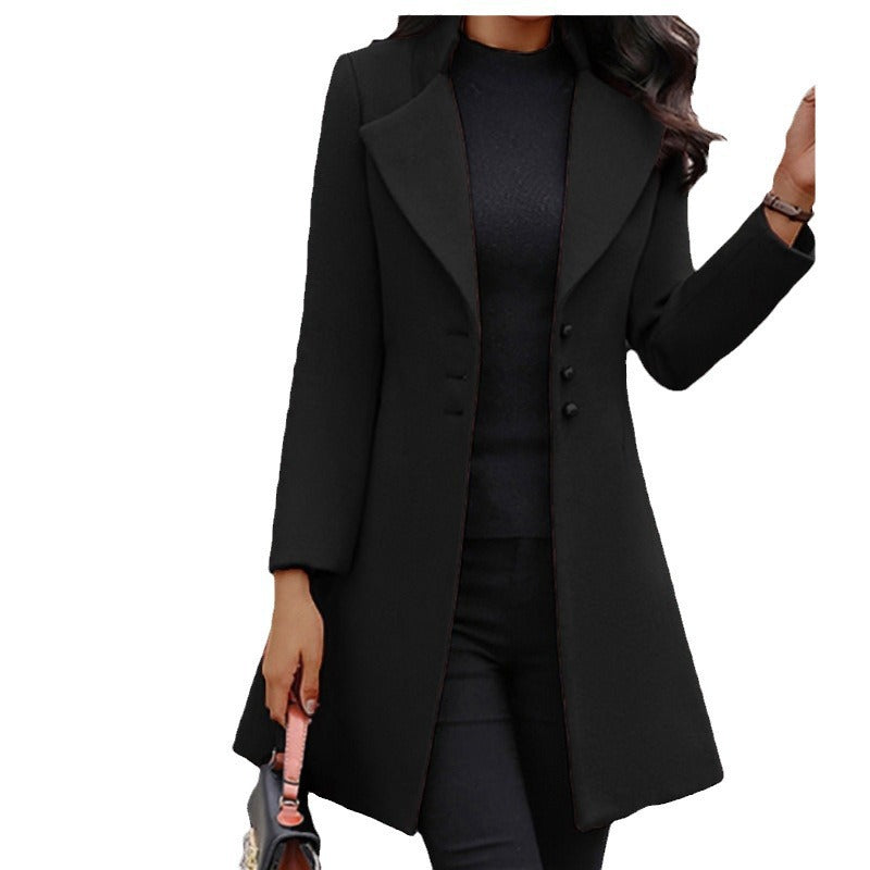 Manteau femme en laine – manteau long élégant avec col à revers et fermeture à boutons