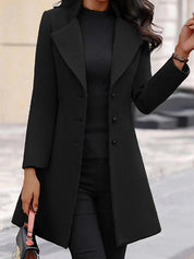 Manteau femme en laine – manteau long élégant avec col à revers et fermeture à boutons
