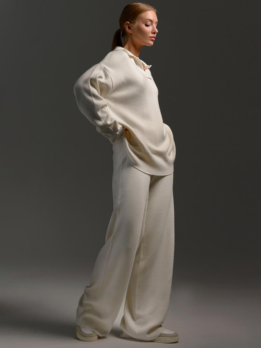 SEMNA Cozy Lounge Set femme – ensemble comfy ivoire col & pantalon wide-leg