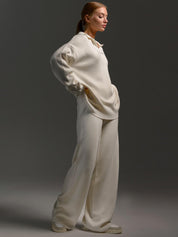 SEMNA Cozy Lounge Set femme – ensemble comfy ivoire col & pantalon wide-leg