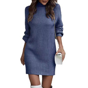 Robe femme Heidi – robe en maille côtelée à col montant & coupe ajustée chic
