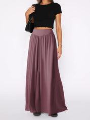 Pantalon femme en jersey – taille haute à jambes larges et coupe confortable