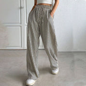 Pantalon femme à rayures – pantalon large avec taille élastique & poches latérales