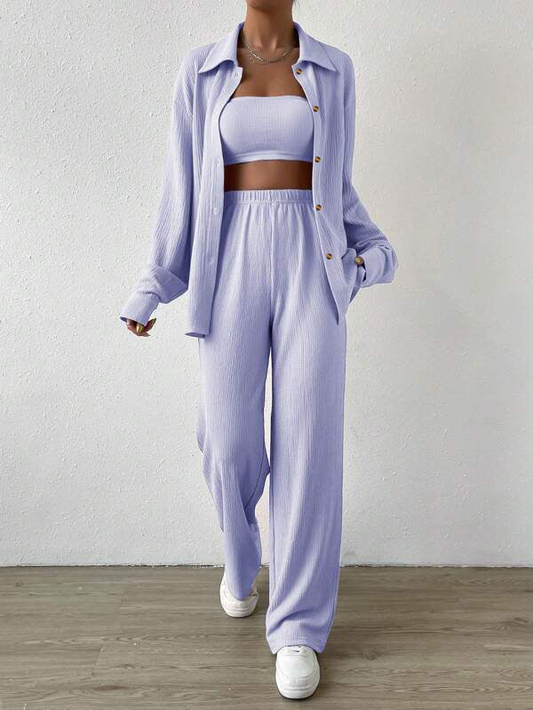 Ensemble loungewear femme – ensemble deux pièces avec top ample & pantalon large