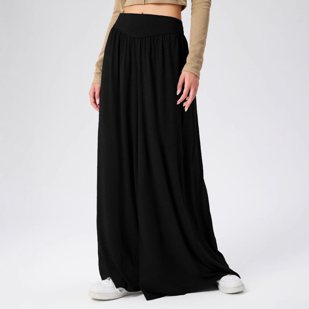 Pantalon femme en jersey – taille haute à jambes larges et coupe confortable
