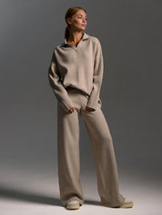 SEMNA Cozy Lounge Set femme – ensemble comfy ivoire col & pantalon wide-leg