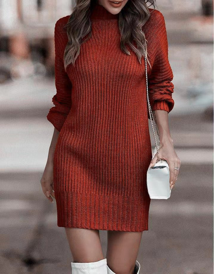 Robe femme Heidi – robe en maille côtelée à col montant & coupe ajustée chic