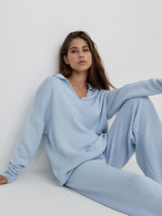 SEMNA Cozy Lounge Set femme – ensemble comfy ivoire col & pantalon wide-leg